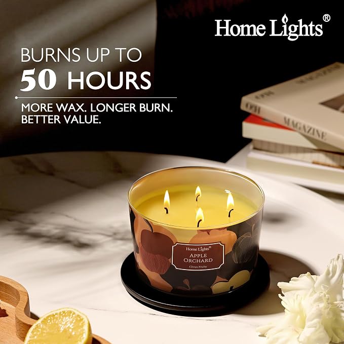 HomeLights Soy Wax Candles for Home Scented, 4-Wick Candles in Apple Orchard Scented, Aromatherapy Candles Gift for Parties, Relaxing, Eclectic Mixed Styles, 18oz