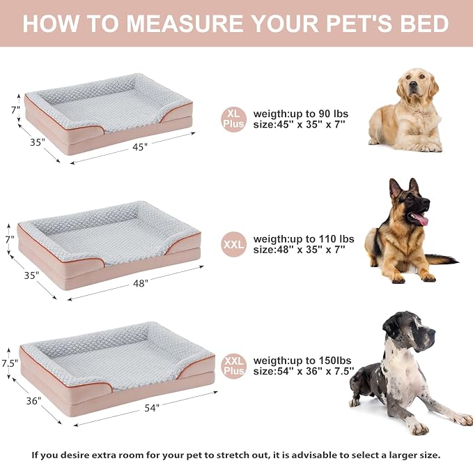 LEXTRO Orthopedic XXL Dog Bed, Washable Dog Beds for Extra Large Dogs | Comfy Sleeping Dog Bed with Egg Crate Foam, Dog Sofa with Removable Cover, Waterproof Lining&Non-Slip Bottom, Gray