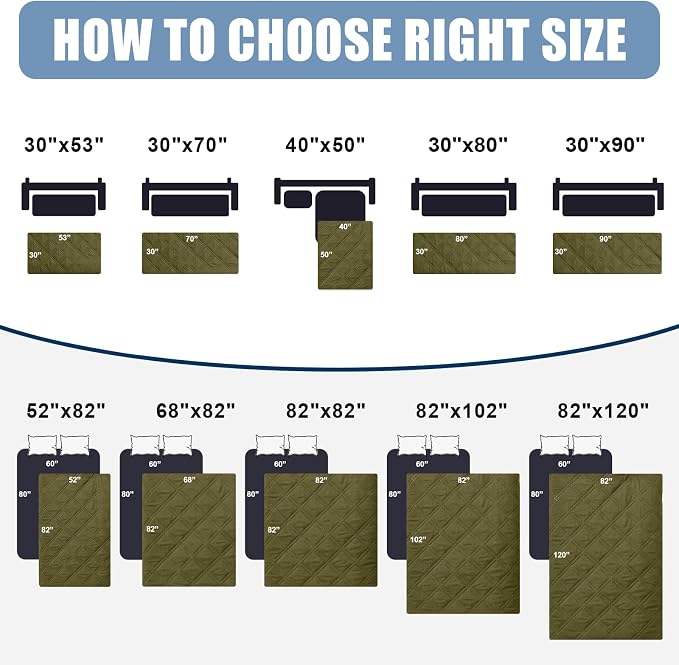 Smiry Waterproof Reversible Pet Couch Covers for Dogs | Pet Friendly, Soft Fabric, Washable Sofa Furniture Protector for Dogs Cat Kids, Checkered (30"x80", Green/Navy)