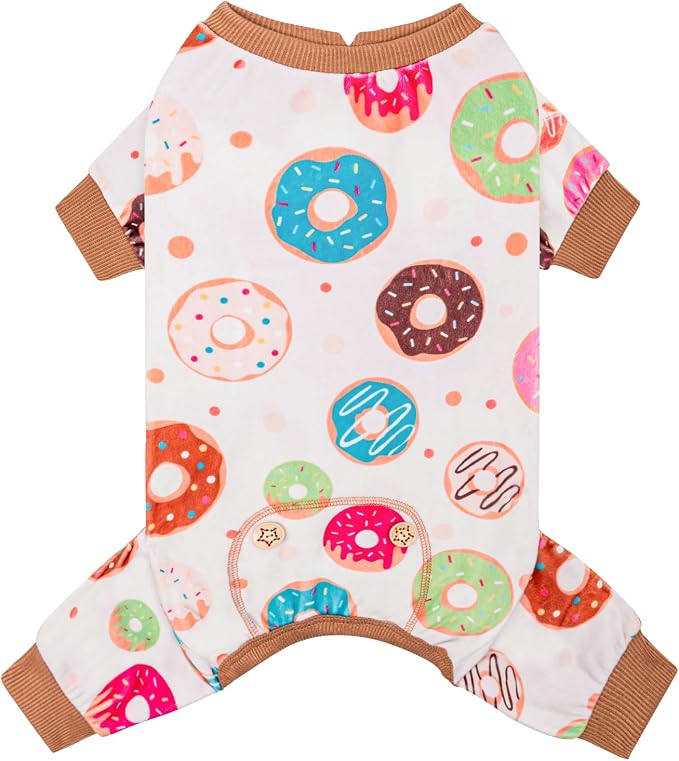 KYEESE Velvet Dog Pajamas for Small Dogs Soft Onesie Shirt, Donut | 4-Way Stretch, Lightweight & Breathable, Reduces Shedding, Gentle on Sensitive Skin, Recovery Support, Easy Potty Breaks