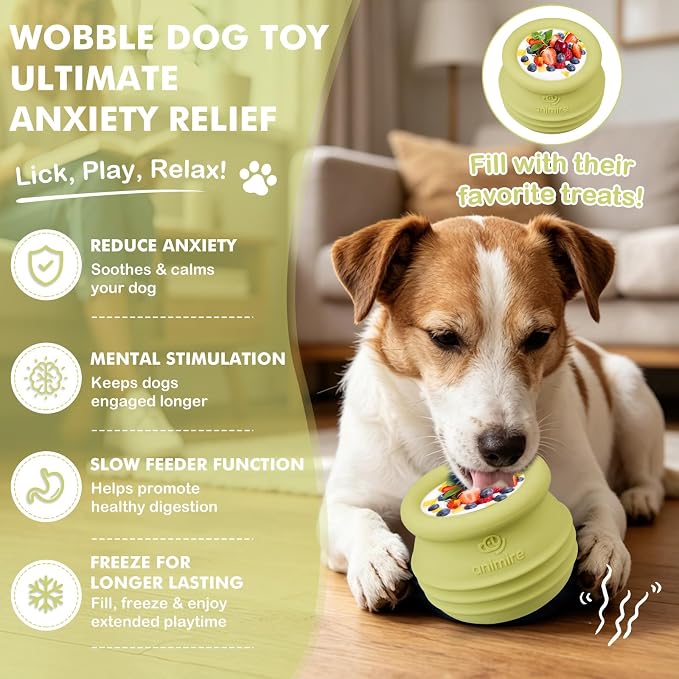 Treat Dispensing Dog Toy, Long-Lasting Interactive Puzzle Toys for Dogs, Stuffable Dog Enrichment Frozen Lick Treat Toy for Boredom, BPA Free Silicone Fetch Catch Chew Toy (Green,S)