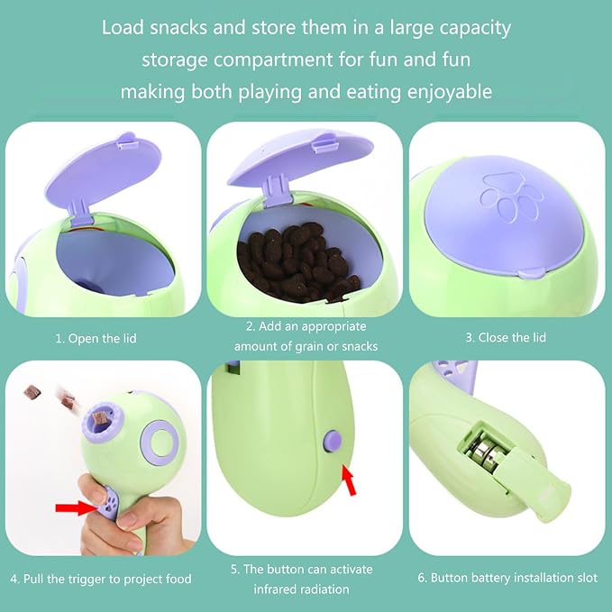 Dogs Treat Launchers Toy Funny Dispenser Toy Interactively Pet Slow Feeder with LED Light and Large Capacity Pet Treat Launchers Refill Cats Dogs