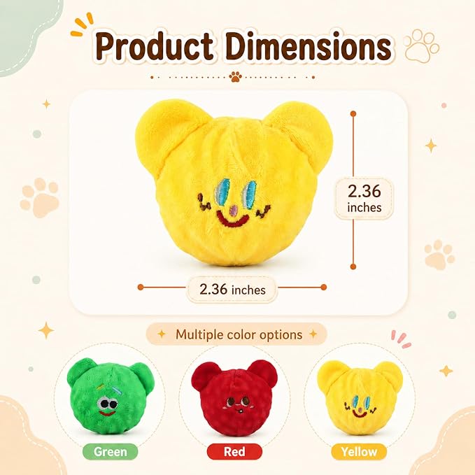 Andiker 3 PCS Dog Squeak Toys, Cute Bear Dog Ball with Elastic and Squeaker