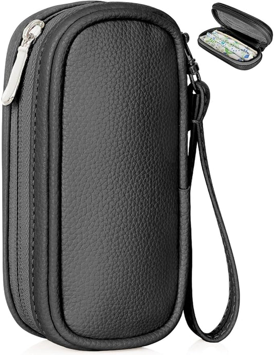 Tampon Holder for Purse, Portable Period Bag with Handle, Travel Pads Tampons Pouch, PU Leather Small Tampon Organizer Case for Feminine Products, Waterproof Period Bags (Black)