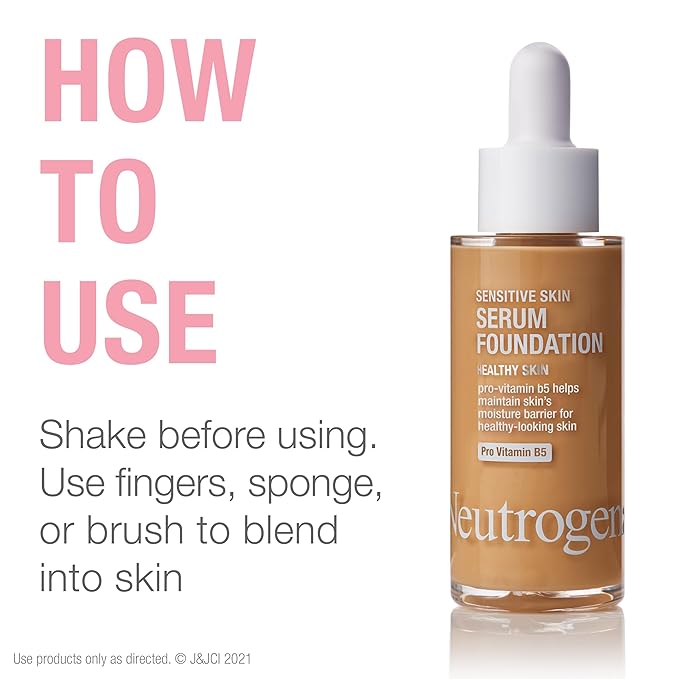 Neutrogena Healthy Skin Sensitive Skin Serum Foundation with Pro-Vitamin B5, Color Correcting & Pore Minimizing Liquid Foundation & Face Serum, Buildable Coverage, Medium/Deep 01, 1 oz (Pack of 2)