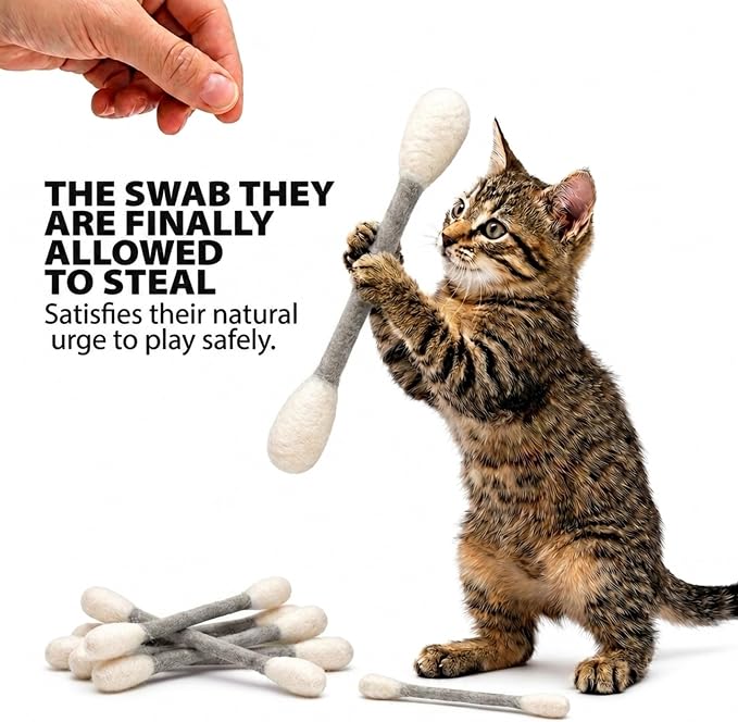 Glaciart One Swabs Cat Toys with Catnip - 6 Pk | Durable for Chew, Cute Cat Toys Interactive Kitty for Boredom, Exercise, & Play | Filled w/Organic Catnip for Anxiety & as Digestive Aid | Gift Idea