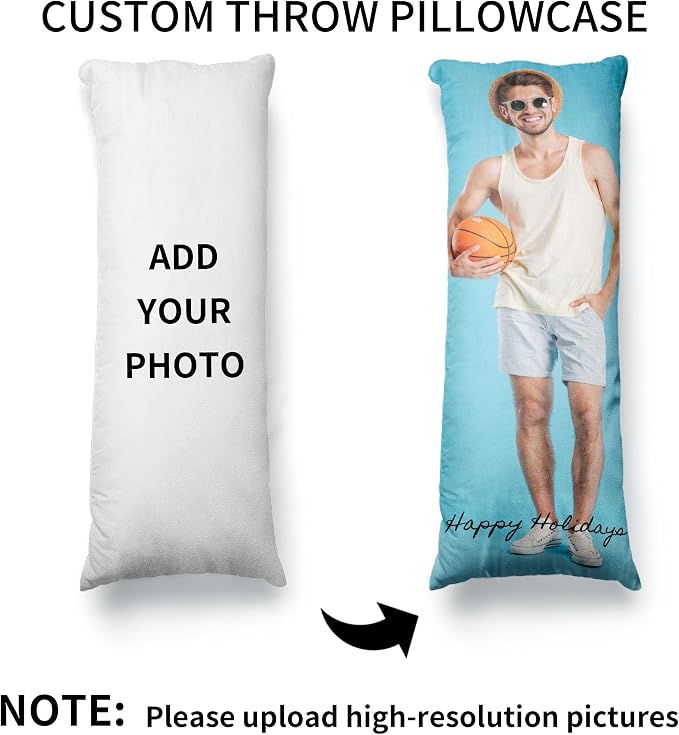 Easycosy Custom Body Pillow with Picture & Text, Two-Sides Velvet Customized Photo Pillowcase, 20"x60" Personalized Pillowcover with Photo, Custom Love Keepsake Gifts (No Pillow Insert)