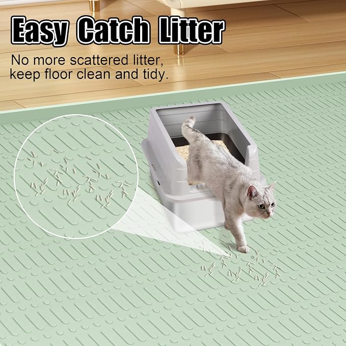 Silicone Cat Litter Mat 47" x 35" Cat Mat for Litter Box, Green | Extra Large Cat Litter Trapping Mat for Floor, Waterproof, Non-Slip Kitty Litter Box Mat with Raised Edge, Easy to Clean