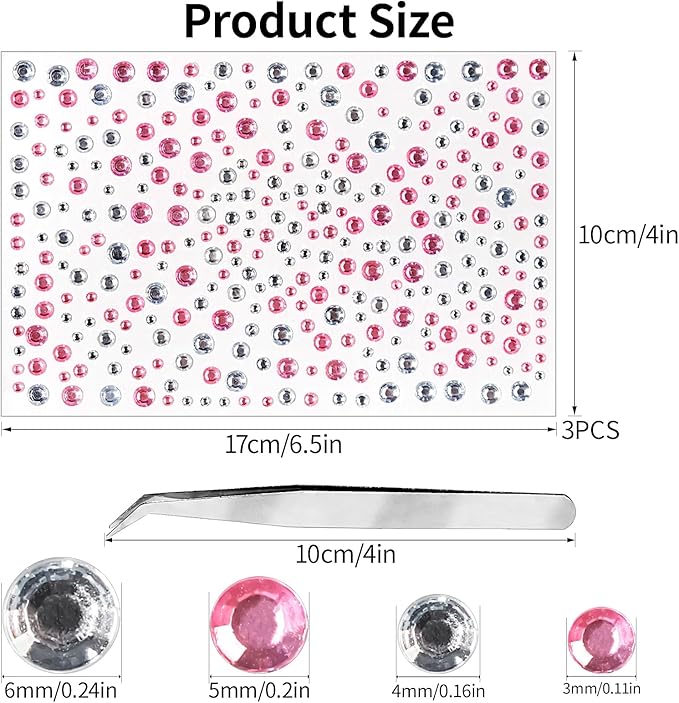 Rhinestone Stickers for Crafts Face Gems Pearls for Makeup Stick on Body White PinkClear Crystal Tweezers Decals 3/4/5/6MM Yellow Hair Nails Craft DIY Gems for Nails Makeup Decor 975PCS