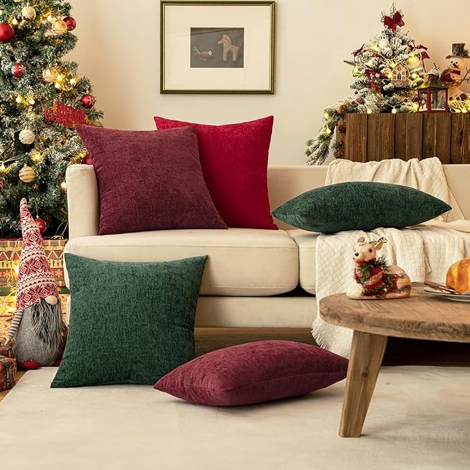 MIULEE Soft Chenille Throw Pillow Covers Burgundy 20x20 Inch Pack of 2 | Modern Home Decor, Classic Decorative Pillows, Solid Dyed Cases, Boho Couch Cushion Covers for Sofa Bed Living Room
