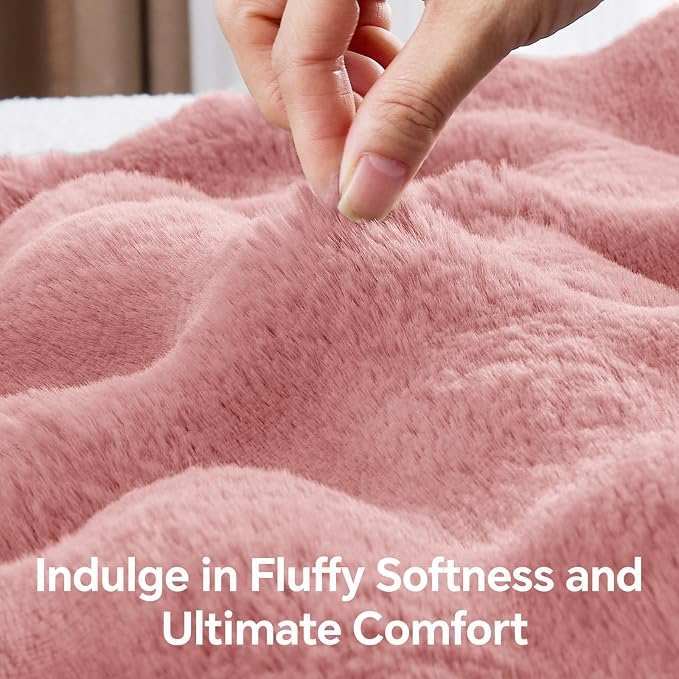 BEDELITE Faux Fur Throw Bubble Blanket for Couch, 50" x 60", Dusty Pink | 870GSM Soft Cozy Plush Blanket for Sofa & Bed Living Room Decor, Warm Fuzzy Faux Rabbit Fur for Women Gift, All Season Use