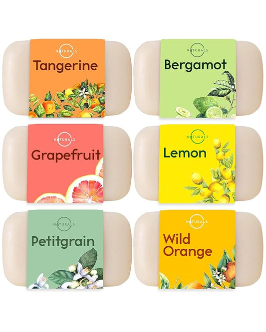 O NATURALS 100% Natural Bar Soap - Gift Set - Organic Ingredients & Essential Oils - Spa Gifts for Women & Men, Body Wash & Face Soap - 6PC Citrus Soap Collection
