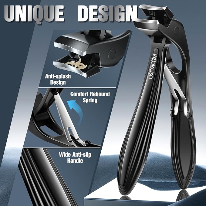 Toenail Clippers for Seniors & Thick Nails - Professional Stainless Steel Nail Clippers for Thick Toenails - Toenail Clippers with Wide Jaw - Men, Women, Elderly Manicure Set