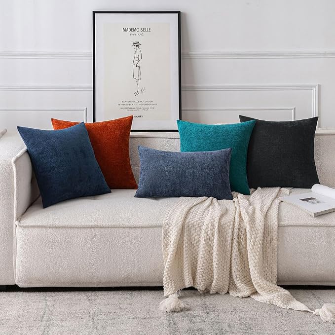 MIULEE Pack of 2 Blue Decorative Pillow Covers 12x20 Inch | Soft Chenille Couch Throw Pillows Farmhouse Cushion Covers for Home Decor Sofa Bedroom Living Room
