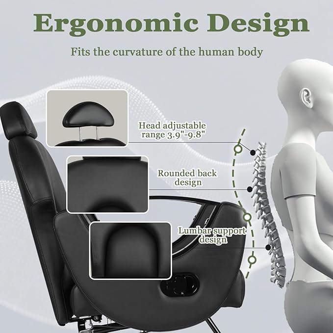All Black Salon Chair Reclining Hair Chair for Hair Stylist, Heavy Duty Hydraulic Pump Barber Chairs, 360 Swivel Styling Chairs for Home Barbershop Beauty Spa Equipment