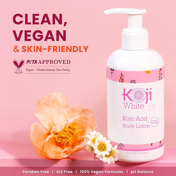 Koji White Kojic Acid & Collagen Body Lotion - Hydrated & Radiant Skin with Arbutin, Deep Moisturizing, Nourishing Care for Smooth & Healthy-Looking Skin – Vegan, 8.45 Fl Oz (1 Bottles)
