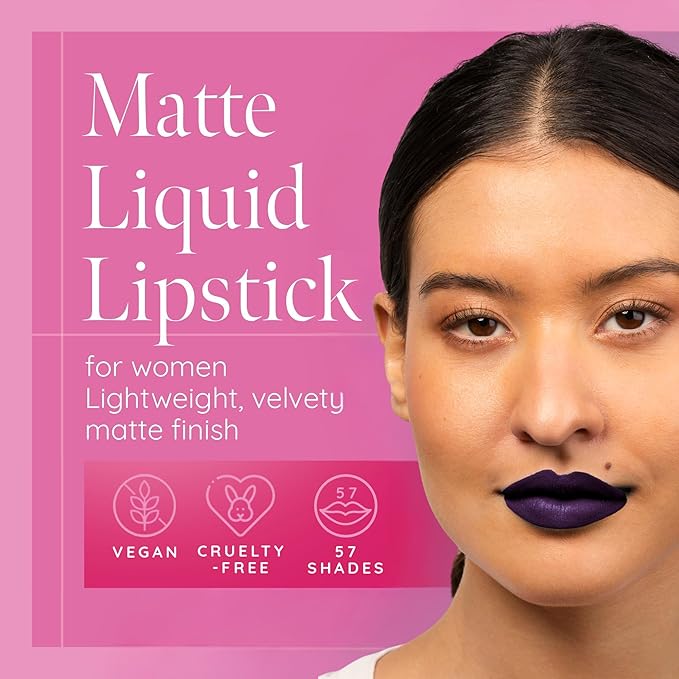 Aromi Black Plum Matte Liquid Lipstick, Dark Midnight Lip Color, Vegan and Cruelty-free, Long-lasting and Opaque Lipstick (Gothic Plum)