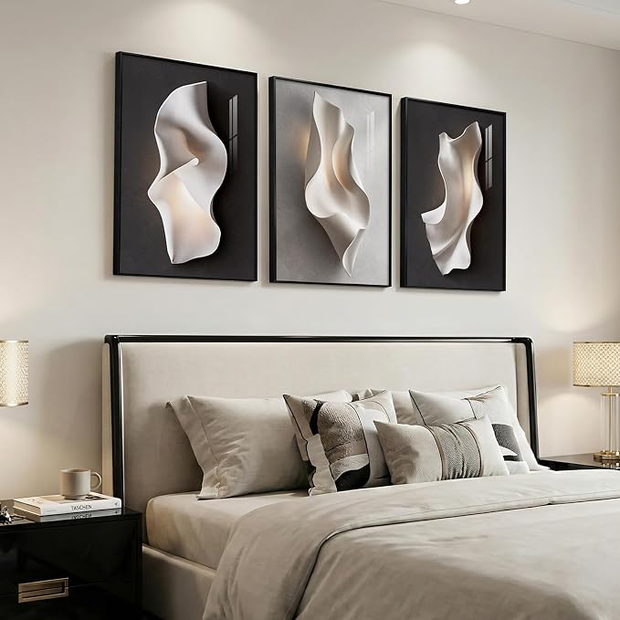 3 Piece Framed Black and White Abstract Wall Art for Living Room, Contemporary Modern Bright Style Prints Paintings, Minimalist Luxury Artwork Decor for Bedroom Dining Room Hallway 20x30 Inch