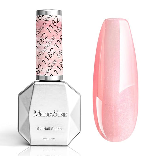 MelodySusie Pink Shimmer Glitter Gel Nail Polish,0.5fl oz Soak Off UV LED Translucent Jelly Glitter Pink Sheer Gel Polish Gift for Women Nail Art Manicure Salon DIY Nail Design Decoration at Home-1182