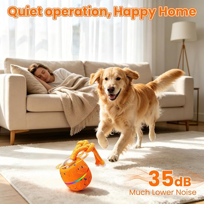 Interactive Dog Toy Ball, Automatic Bouncing Rotating, Realistic Dog Barking Sounds, E‑TPU, IP54, Rechargeable, Small/Medium/Large Dogs, Indoor/Outdoor（Light Orange）