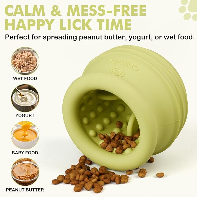 Treat Dispensing Dog Toy, Long-Lasting Interactive Puzzle Toys for Dogs, Stuffable Dog Enrichment Frozen Lick Treat Toy for Boredom, BPA Free Silicone Fetch Catch Chew Toy (Green,S)