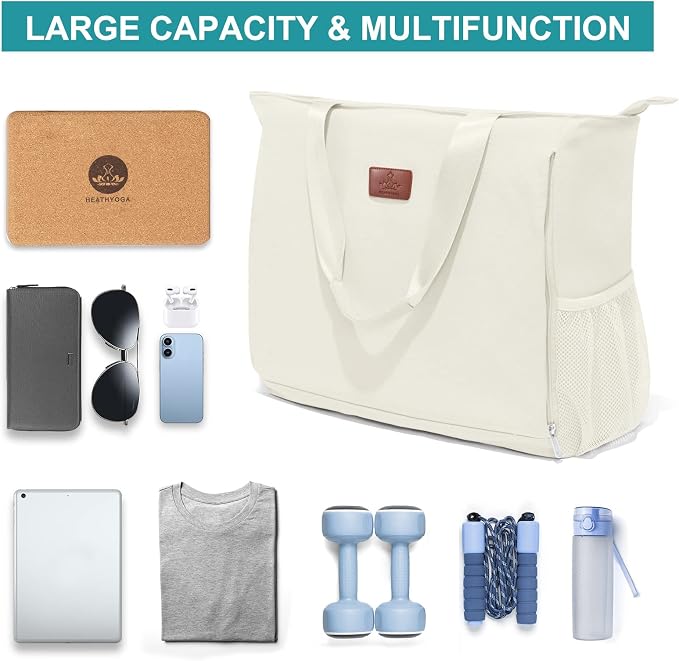 Heathyoga Multi-Functional Yoga Mat Carrier Gym Tote Bag - Large Mat Pocket, Women's Workout Bag