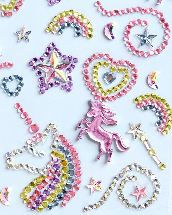 xo, Fetti Unicorn Face Gems, Rainbow - 35 pcs. | Cute Magic Face Stickers, Heart Birthday Rhinestone Accessory, Rainbow Decorations, Starlight Gems