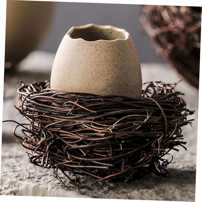 Ciieeo Bird Nest Vase Eggshell Planter Ceramic Flower Pot with Rattan Nest 4.33 X 4.33 X 3.34 in for Succulents Cactus Bonsai Hydroponic Display Desk Windowsill Balcony Home Decor