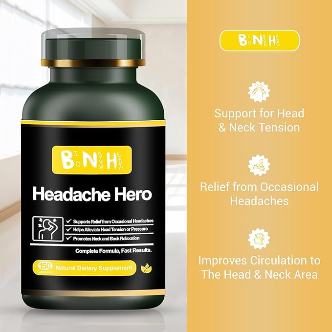 Headache Hero - Relaxes Head & Neck Muscles - Helps Prevent Future Migraines - Not for Immediate Relief - Improves Oxygen to Brain - 14 Natural Ingredients - Tension in Shoulders & Scalp - 150 Count