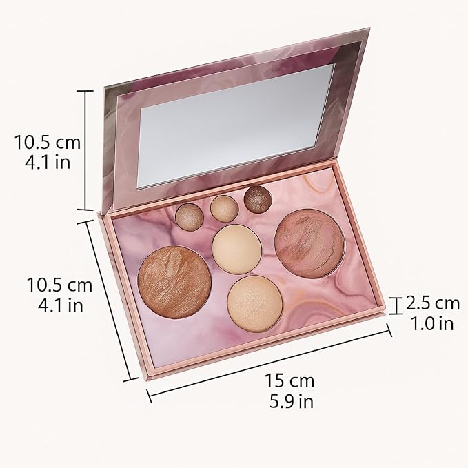 K'APEINE All in One Baked Makeup Palette, Dark Brown Eyeshadow, Blush Highlighter & Bronzer Face Kit Neutral Baked Powder Palette Hign Pigment Full Face Makeup Set Women (7colors)