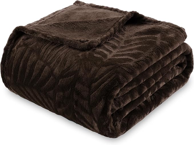 Super Soft Flannel Fleece Throw Blanket, 50 x 60 Inches, Brown | Lightweight Cozy Warm Leaves Textured Plush Blanket for Bed Couch Sofa
