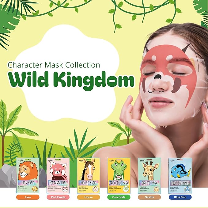 Epielle Character Face Mask Wild Kingdom 12 Pack, Fun & Effective Korean Skin Care, Spa Party Favors, Easter Basket Stuffers, Birthday Gifts for Women, Self Care Gifts
