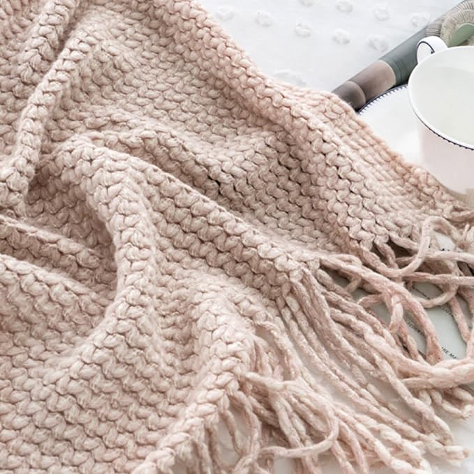 Blagic Wheat Textured Throw Blanket for Couch,Light Pink & White,50"x60" | Soft Farmhouse Boho Throw Blanket with Tassels,Decorative for Living Room,Gifts for Adults,All Season Use