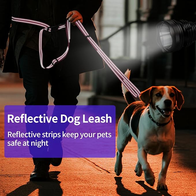 Kazazoo Hands-Free Dog Leash Adjustable Length 5-8 Ft,Waist & Crossbody Leash for Walking with Small Dogs Bichon Frisé & Teddy Reflective Strips, Ballistic Nylon, Waist Belt, Lightweight Pink