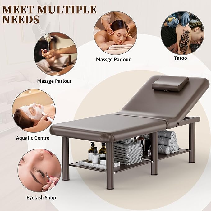 Olela Wide Foldable Massage Table - Professional Massage Table with Adjuatable Backrest & Large Storage Space, Treatment Tables with Metal Frame and Pu Leather for Spa, Beauty, Rehabilitation