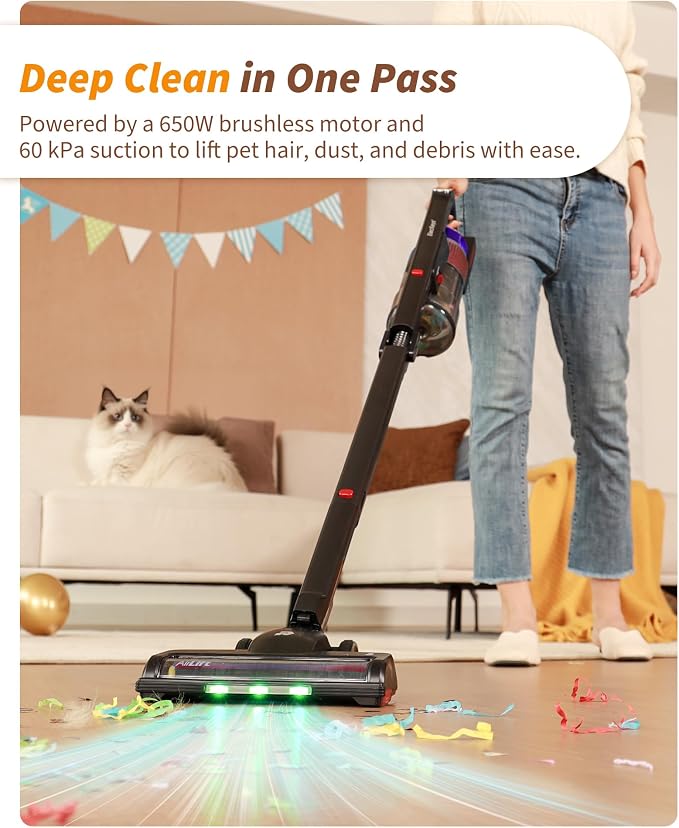 ElecKeys 650W 55kPa Foldable Cordless Vacuum Cleaner with Charging Dock | 65Mins Long-Lasting, Lightweight Vacuum, Self-Standing, Anti-Tangle, Ideal for Daily Cleaning, Pet Hair, HardFloor & Carpet.