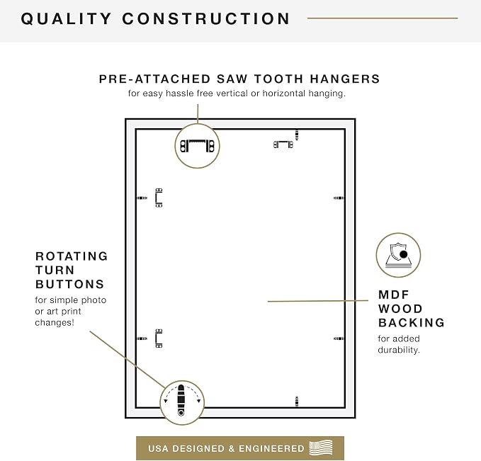 MCS Studio Gallery 18x24 Poster Frame White Woodgrain Engineered Wood, Vertical & Horizontal Wall Hanging Large Picture Frame for Photos, Posters & Art Prints (1-Pack)