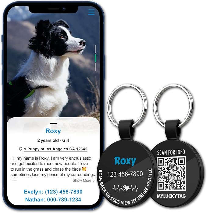 MYLUCKYTAG Personalized QR Code Pet ID | Dog & Cat Collar Tag | Online Profile with Instant Scanned Location Alert Email