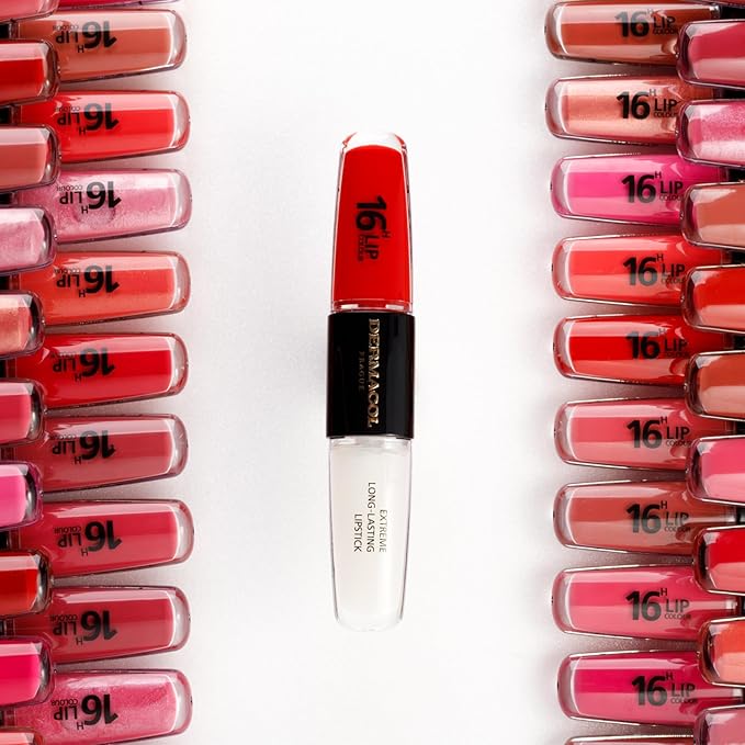 Dermacol NEW 16-Hour Lip Colour, Highly Pigmented Glossy Lip Stain, Two-Phase Lip Plumper Gloss, Kissproof Lip Makeup Products with Matte and Glitter Finish, n.35