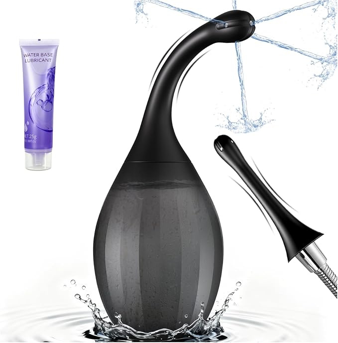 Enemas Anal Douches for Men Women - Anti Backflow Bendable Silicone Enema Bulb Kit Connectable with Shower Tube, Portable Travel Bidet Flusher Enema Douche Kit for Women Men Colon Cleanse with Lube
