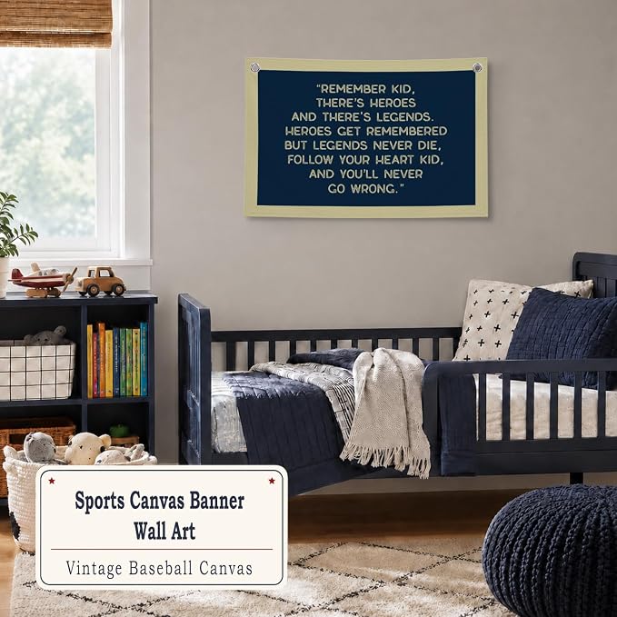 Vintage Baseball Wall Decor for Boys Room, Inspirational Sports Quote Canvas Banner, Retro Baseball Nursery Wall Art for Bedroom Playroom,Baby Shower Gifts,30x20 Inch(Bule and Yellow)