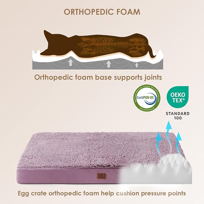 EHEYCIGA Orthopedic Dog Bed Large with Removable Washable Cover, 35x23 | Egg Crate Foam Support, Durable Oxford fabric, Non-Slip Bottom, Machine Washable, Soft Waterproof Plush Pet Bed Mat For Crate