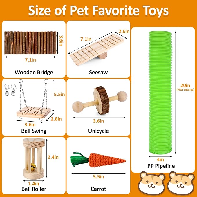 Hamster Toys Set, Guinea Pig Toys Bunny Small Animal Chewing Toy for Cage
