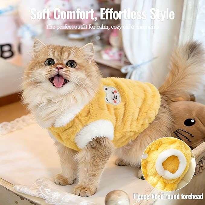 Dog Sweater for Small Dogs Puppy Cats Winter Warm Soft Pet Clothes Pullover Cute Extra Small Dog Apparel, Cat Sweaters for Cats Only Fit Chihuahua Yorkie(Yellow, S)