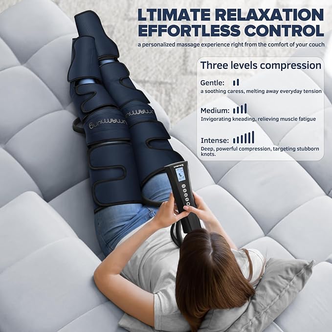 Air Compression Leg Massager with Heat - Ideal Christmas, Mother's Day and Father's Day Gifts for Men, Women, Dad, Mom - Relieves Foot and Knee Pain, Eases Varicose Veins, Cramps, Swelling and Edema