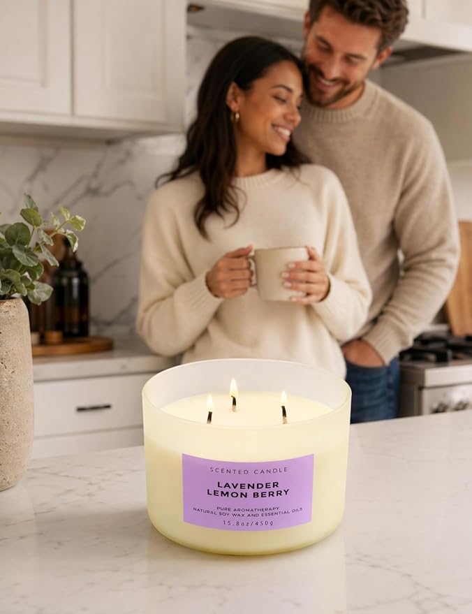 Lavender Lemon Berry 3-Wick Soy Aromatherapy Candle for Women, 15.8 oz | Ylang-Ylang, Cedar & Violet Notes, Calming Floral Lemon Home Scent, Clean Burn, Bedroom, Bath & Spa, Gift for Her & Mom