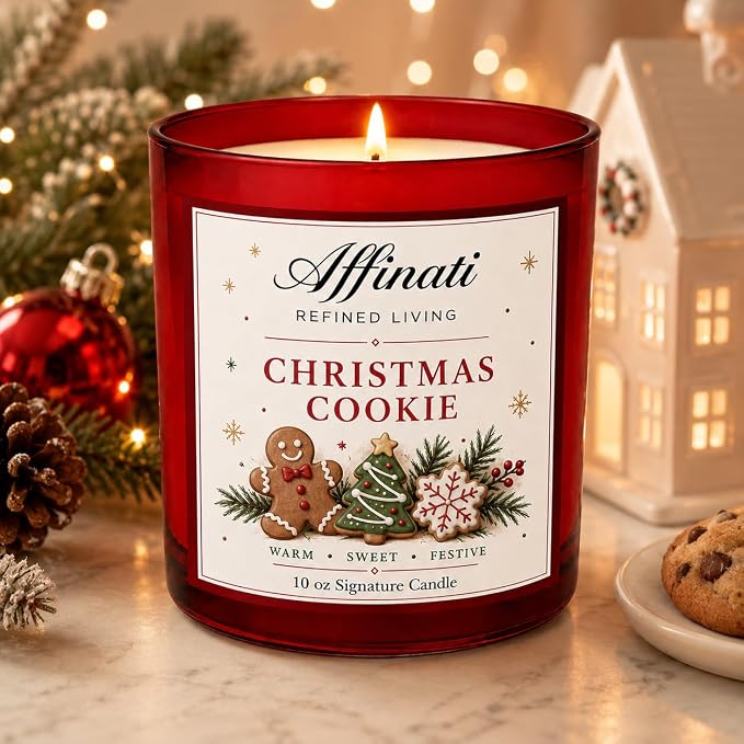 Affinati Christmas Cookie 10 oz Scented Candle – Long Lasting Holiday Soy Blend Candle for Home, Strong Scent Throw Sweet Vanilla Gourmand Bakery Candle, Premium Clean Burning Festive Gift
