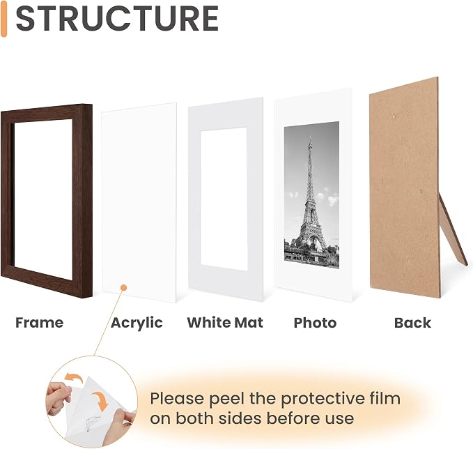 upsimples 4x6 Picture Frame Set of 10, Display Pictures 3.5x5 with Mat or 4x6 Without, Multi Photo Frames Collage for Wall or Tabletop Display, Brown | Small Frame Fit 3.5x5 and 4 x 6 Photos, Wall or Tabletop Display, For Gallery Hallway Living Room, F...