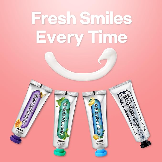 DENTI BUONGIORNO Peach Mint WHITENING Toothpaste (Peach Mint) – Fluoride Free, Advanced Hydrogen Peroxide for Coffee Stains & Yellow Teeth, Anti-Plaque & Enamel Safe, Paraben Free (3.52fl oz / 100g)