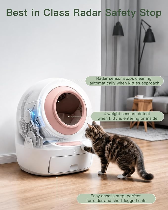 Casa Leo Automatic Self-Cleaning Cat Litter Box | with Leo’s Loo Too Wi-Fi App & Voice Control, App Weight Tracking, UV Odor Control, Safety Sensors, 30dB Quiet